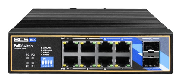 BCS BCS-B-ISP08G-2SFP netværksswitch L2 Gigabit Ethernet (10/100/1000) Strøm over Ethernet (PoE) DIN-skinne