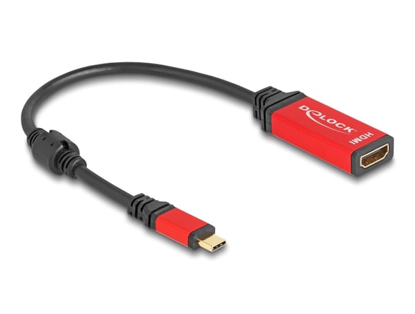 DeLOCK 60053 videokabeladapter 0,2 m USB Type-C HDMI Svart, Röd