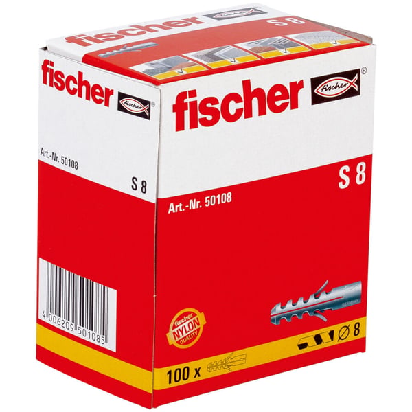Miniatyrbillede 3 af 4: Fischer 50108 skrueanker og vægudtag 100 stk Vægstik 40 mm