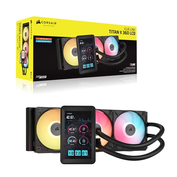 Corsair iCUE LINK TITAN II 360 RX LCD Suoritin All-in-one-nesteenjäähdytin 36 cm Musta 1 kpl