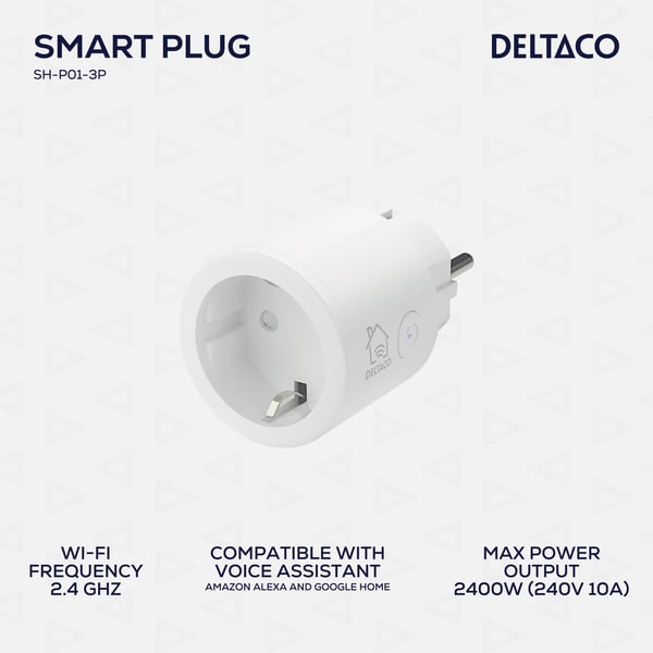 Deltaco SMART H switch WiFi 2.4GHz 1xCEE 7/3 10A timer 220240V 3pack