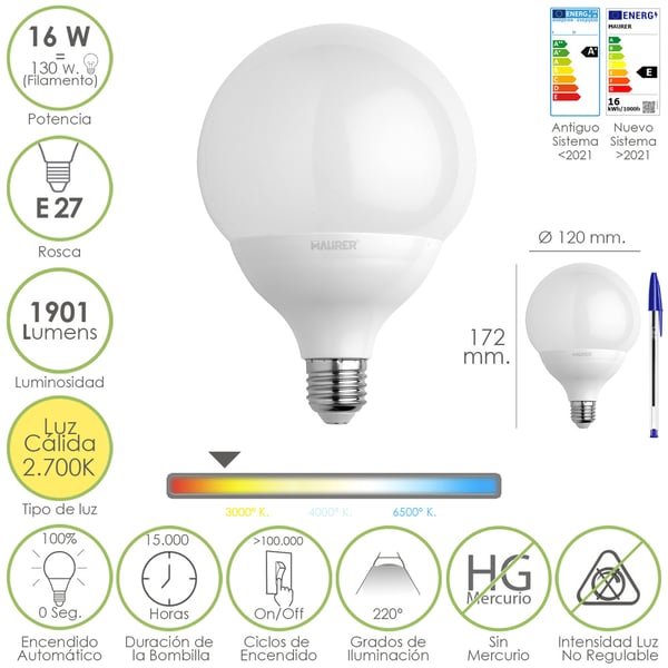 Maurer 19073180 LED-lampor 2700 K 16 W E27 Maurer 19073180 LED-lampor 2700 K 16 W E27