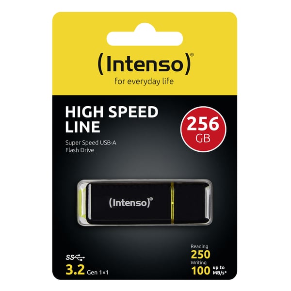 Intenso High Speed Line USB-sticka 256 GB USB Type-A 3.2 Gen 1 (3.1 Gen 1) Svart, Gul