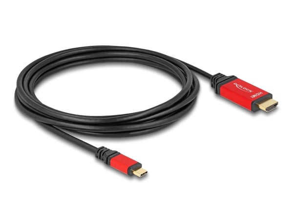 DeLOCK 80097 videokabeladapter 3 m USB Type-C HDMI Svart, Röd