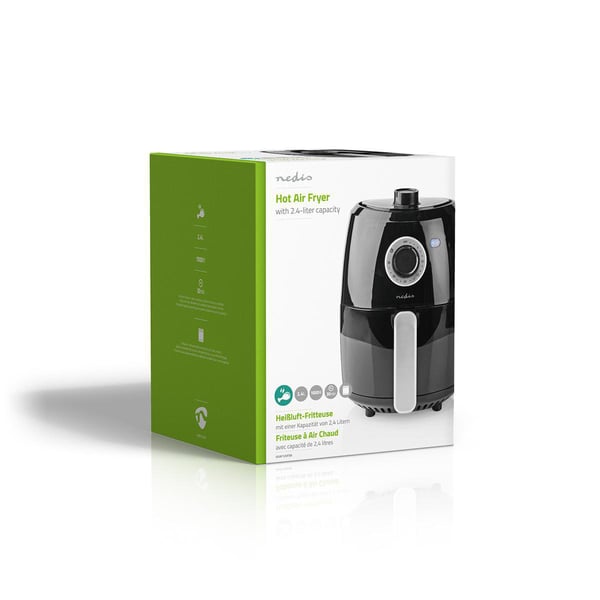 Nedis KAAF120FBK frituregryde Enkelt 2,4 L Enkeltstående 1000 W Varmluftsteger Aluminium, Sort
