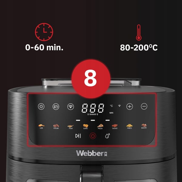 Miniatyrbillede 8 af 17: WEBBER AF938TFT Enkelt 8 L Enkeltstående 1800 W Varmluftsteger Sort
