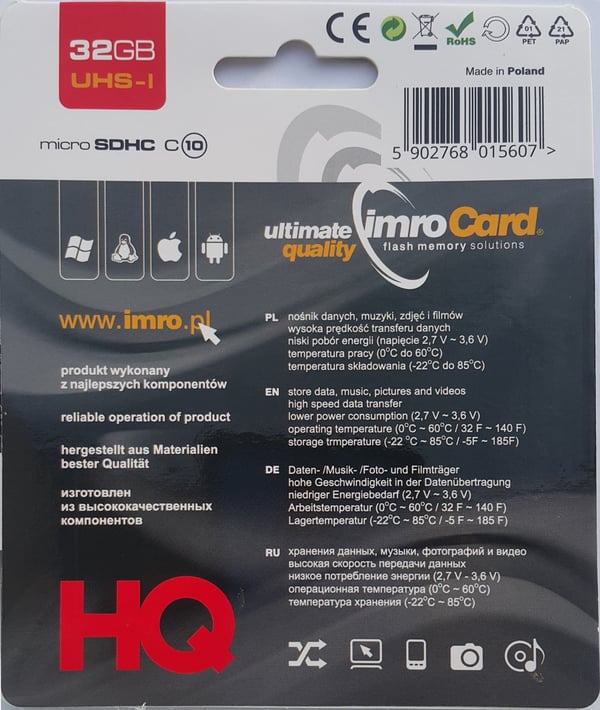 IMRO 10/32G UHS-I hukommelseskort 32 GB MicroSDHC Klasse 10