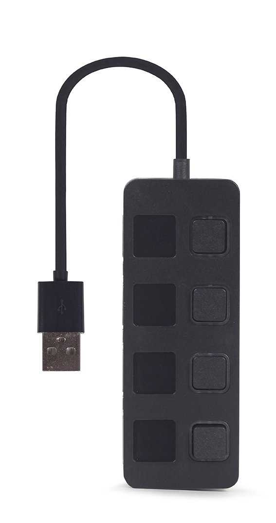 Gembird USB 2.0 4-port hub with switches, black