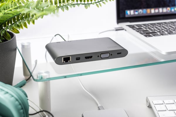 Digitus DA-70875 kannettavien tietokoneiden telakka ja porttitoistin Langallinen USB 3.2 Gen 1 (3.1 Gen 1) Type-C Harmaa