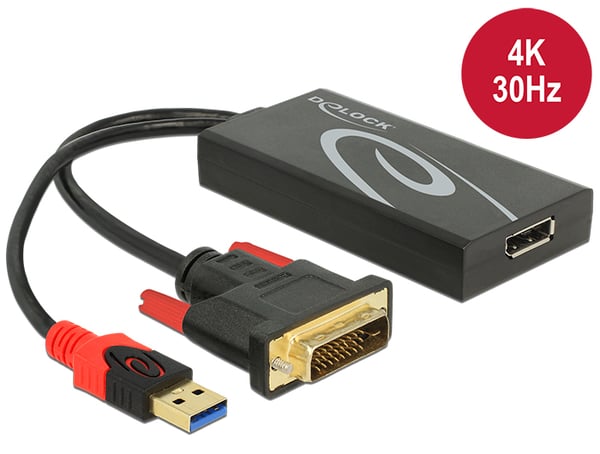 DeLOCK 0.3m, DVI 24+1 + USB-A/Displayport 20p 0,3 m DVI-D + USB HDMI Svart