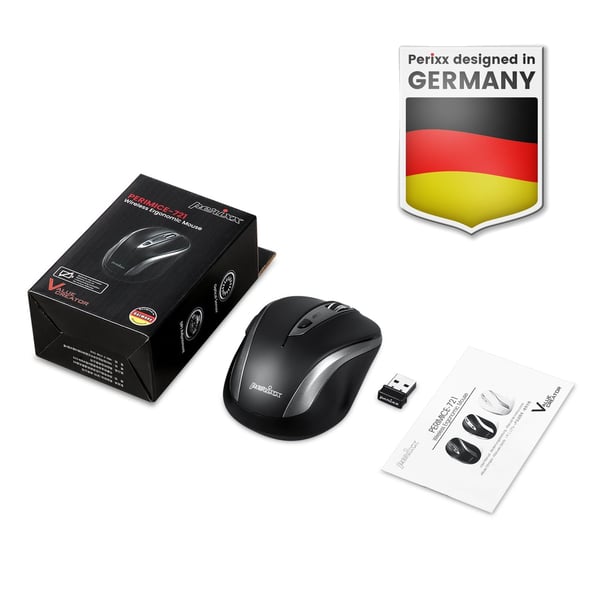 Perixx PERIMICE-721 hiiri Office Oikeakätinen RF Wireless + Bluetooth + USB Type-A Optinen 1600 DPI