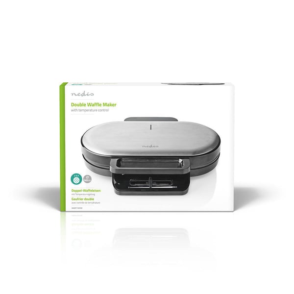 Nedis KAWP110FBK vaffeljern 2 vaffel/vafler 1200 W Sort, Sølv