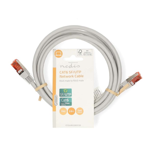 Nedis CCGL85220GY20 netværkskabel Grå 2 m Cat6 SF/UTP (S-FTP)