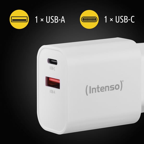 Miniatyrbillede 5 af 7: Intenso POWER ADAPTER USB-A/USB-C/7803012 Universel Hvid Vekselstrøm Hurtig opladning Indendørs