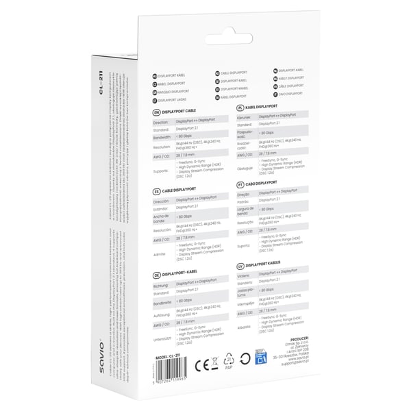 Miniatyrbild 5 av 5: Savio CL-211 DisplayPort-kabel 3 m Svart