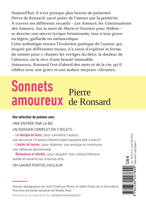Pikkukuva 2 / 2: Actes Sud Sonnets amoureux kirja Runous Ranska 160 sivua Taskukirja