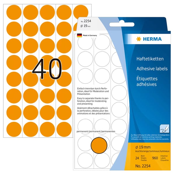 HERMA 2254 selvklæbende etiket Cirkel Orange 960 stk