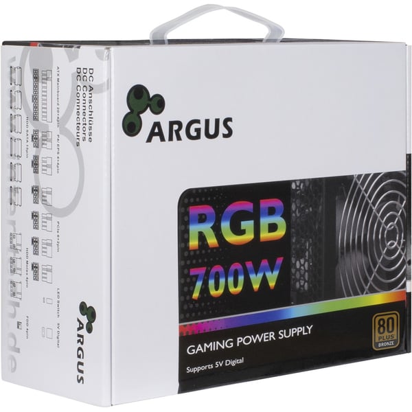 Inter-Tech Argus RGB-700W II strömförsörjningsenheter 20+4 pin ATX ATX Svart