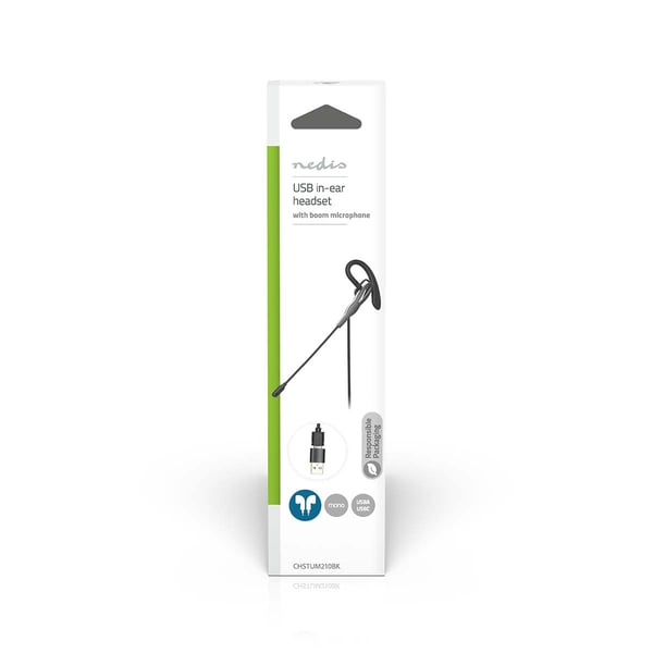 Nedis CHSTUM210BK kuulokkeet ja kuulokemikrofoni Langallinen Ear-hook, In-ear Toimisto/puhelukeskus USB Type-C / USB Type-A Musta, Harmaa