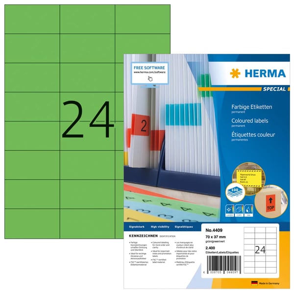 HERMA 4409 självhäftande etiketter Rektangel Permanent Grön 2400 styck HERMA 4409 självhäftande etiketter Rektangel Permanent Grön 2400 styck