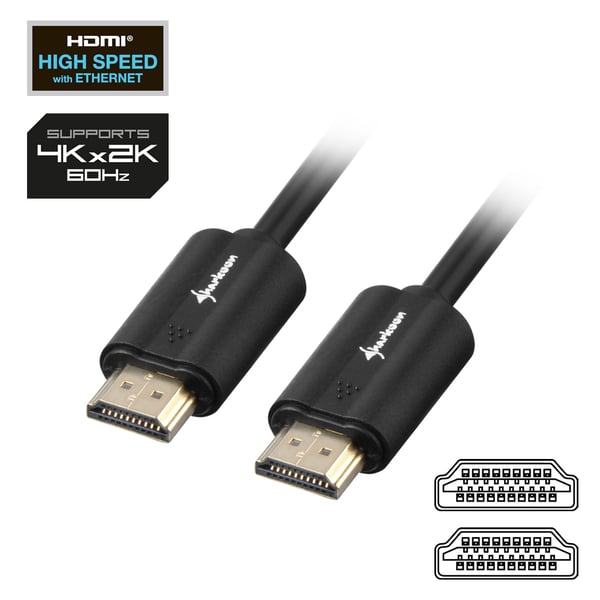 Sharkoon HDMI/HDMI 4K, 1m HDMI-kaapeli HDMI-tyyppi A (vakio) Musta