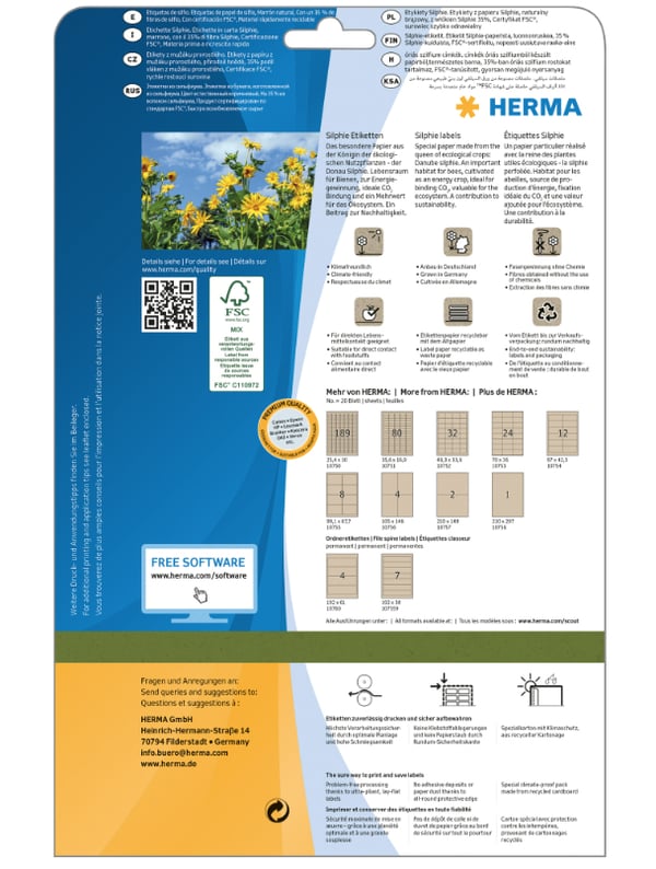 HERMA 10755 självhäftande etiketter Rektangel Permanent Brun 160 styck
