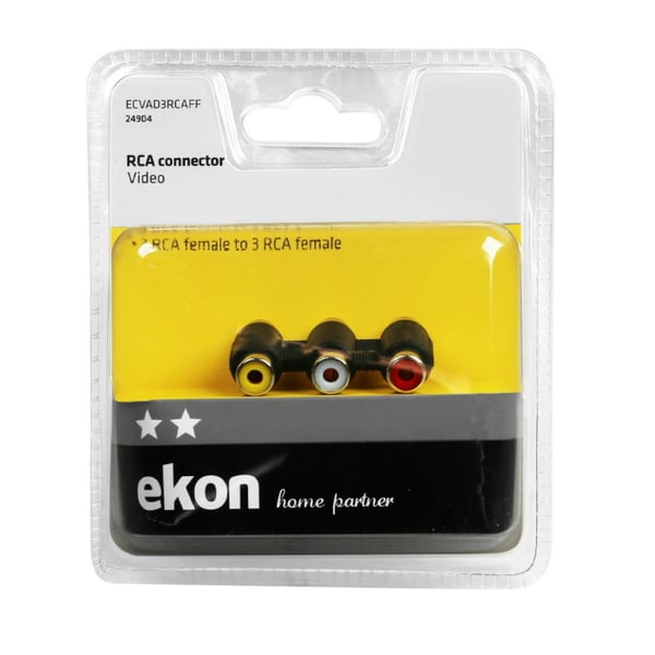 Miniatyrbild 2 av 2: Ekon ECVAD3RCAFF kabelomvandlare (hane/hona) 3 x RCA Svart