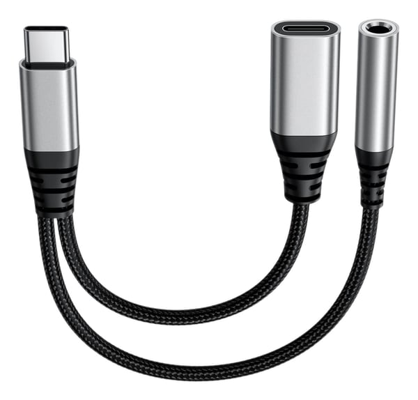 DLH DY-AD5435 USB-kabel 0,13 m USB C USB C/3.5mm 60 W Sort, Grå
