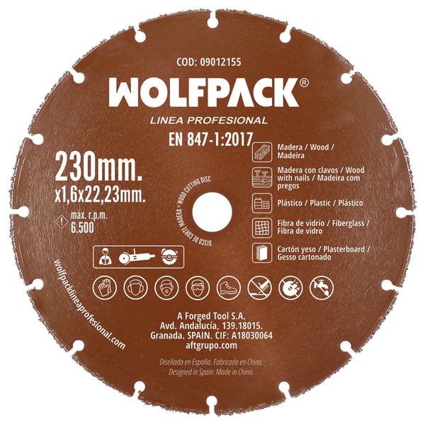 Pikkukuva 1 / 4: Wolfpack Disco Corte Madera / Plastico Ø 230 mm. Filo De Carburo De Tungsteno