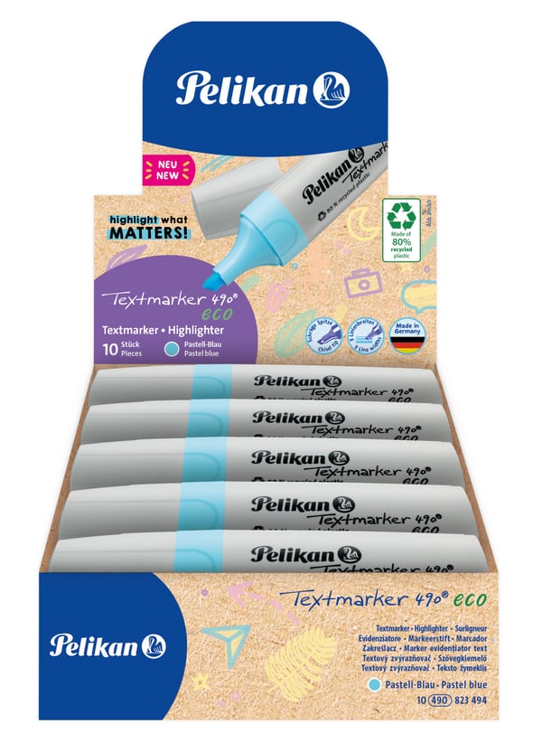 Miniatyrbillede 1 af 4: Pelikan Textmarker 490 eco speedmarker 10 stk Mejselspids Blå
