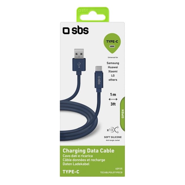 SBS TECABLPOLOTYPECB USB-kabel USB 2.0 1 m USB A USB C Blå
