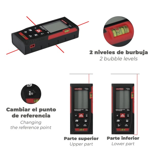 Wolfpack Medidor Laser 10 Funciones 50m Funciona Con 2 Pilas AAA (No Incluido)