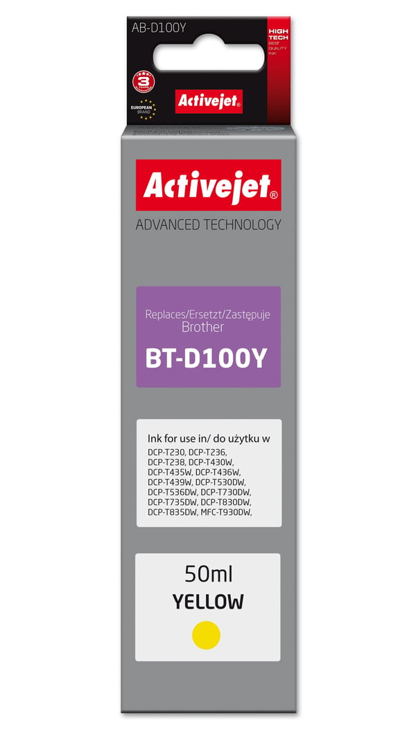 Activejet AB-D100Y mustekasetti 1 kpl Yhteensopiva Korkea (XL) värintuotto Keltainen
