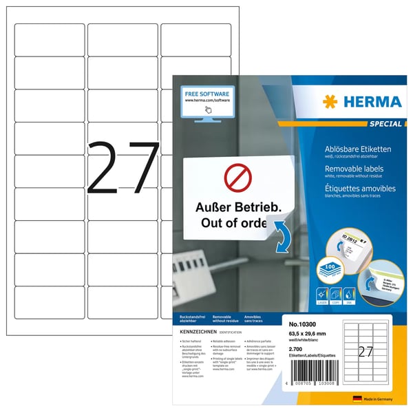 HERMA 10300 utskriftsbara etiketter Vit Självhäftande skrivaretikett HERMA 10300 utskriftsbara etiketter Vit Självhäftande skrivaretikett