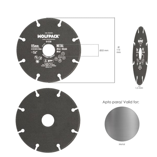 Wolfpack Disco Corte Universal Metales Ø 115 x 1,7 mm. Filo de Diamante