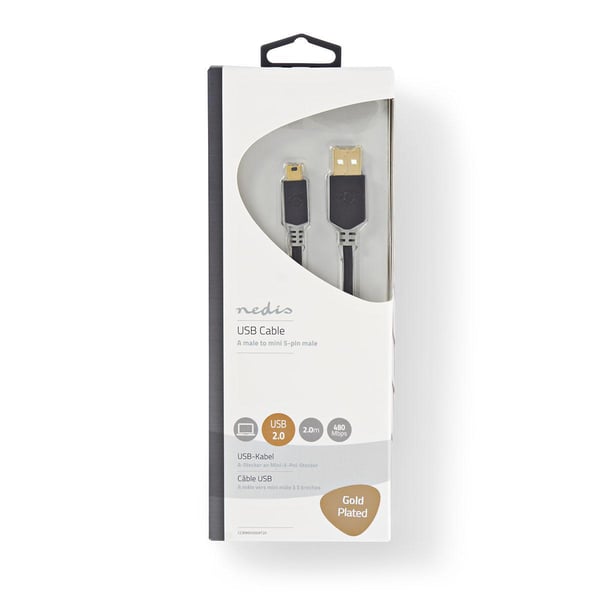 Miniatyrbillede 3 af 3: Nedis CCBW60300AT20 USB-kabel USB 2.0 2 m USB A Mini-USB B 0,48 Gbit/sek. Anthracit