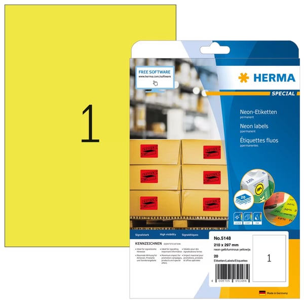 HERMA 5148 liimaetiketti Suorakulmio Kiinteä Keltainen 20 kpl HERMA 5148 liimaetiketti Suorakulmio Kiinteä Keltainen 20 kpl