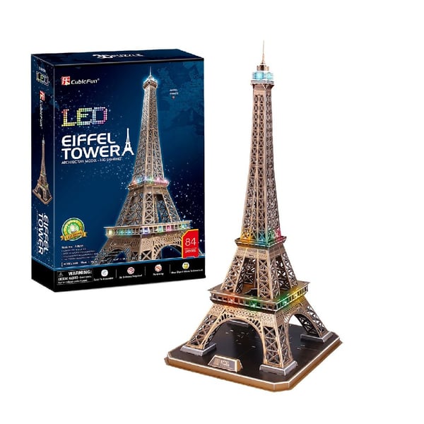 Miniatyrbillede 1 af 4: CubicFun Eiffel Tower LED 3D puslespil 84 stk Bygninger