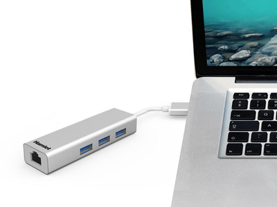 Hamlet XHUB330LAN kannettavien tietokoneiden telakka ja porttitoistin USB 3.2 Gen 1 (3.1 Gen 1) Type-A Hopea