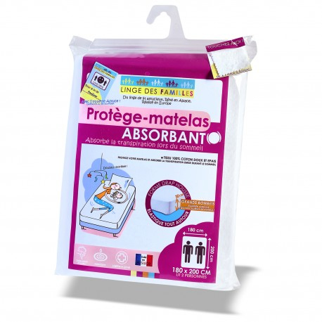 Miniatyrbillede 1 af 4: Linge des familles Protège-Matelas Coton Absorbant 180 x 200 cm
