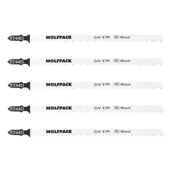 Pikkukuva 1 / 5: Wolfpack Hoja Larga Sierra Calar Para Madera Corte Grueso 5 Piezas. Hoja Cromo Vanadio 58. Vastago T Universal.