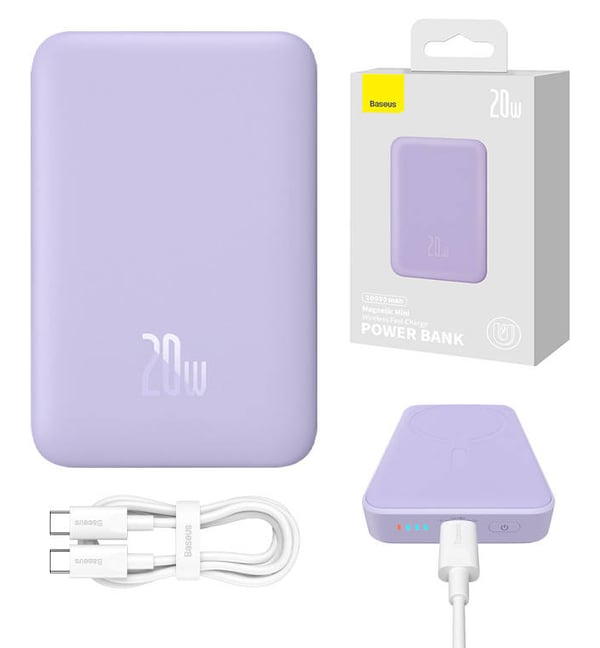 Baseus PPCX110105 powerbank Lithium polymer (LiPo) 10000 mAh Trådløs opladning Lilla