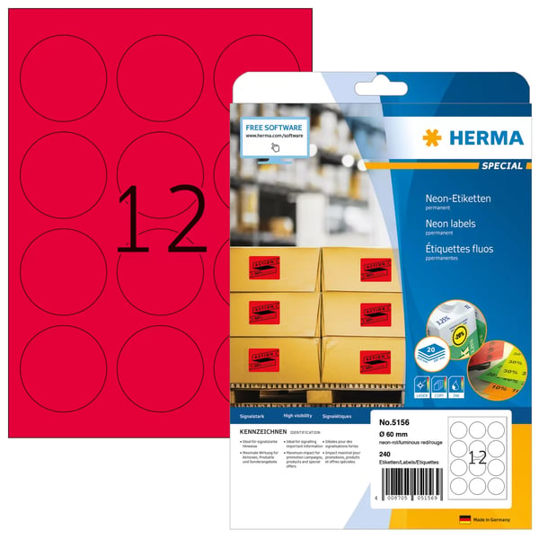 HERMA 5156 utskriftsbara etiketter Röd Självhäftande skrivaretikett