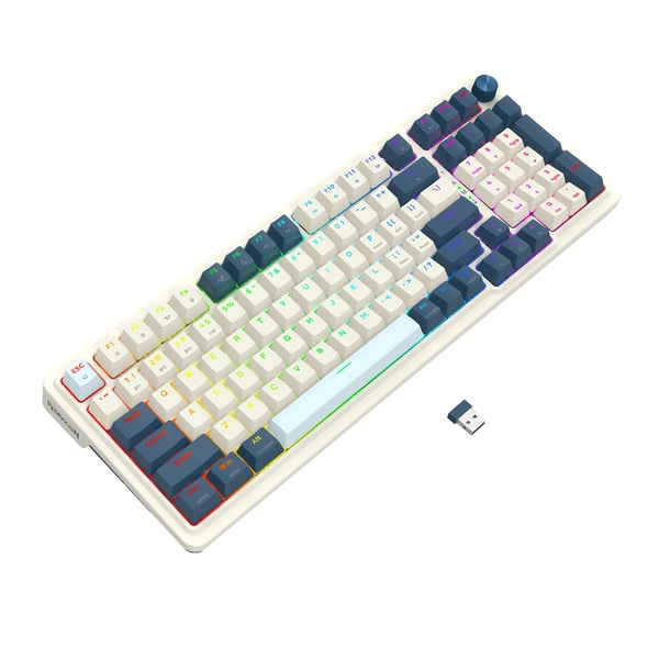 REDRAGON K686WB-RGB-PRO & EISA näppäimistö USB + RF Wireless + Bluetooth Valkoinen, Laivasto