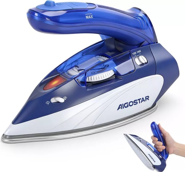 Aigostar 8433325197599 strygejern Dampstrygejern Rustfri strygesål 1100 W Blå, Hvid