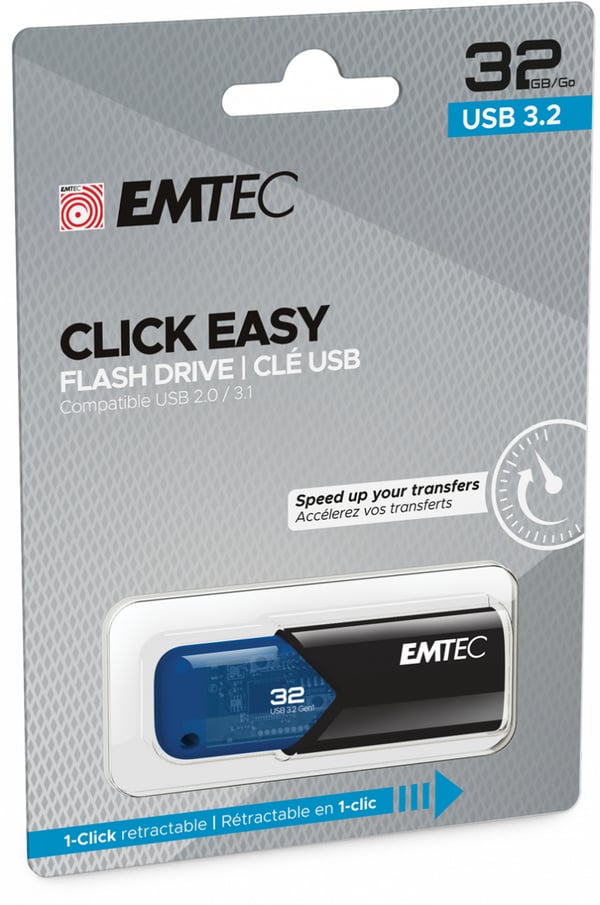 Emtec B110 Click Easy 3.2 USB-muisti 32 GB USB A-tyyppi 3.2 Gen 2 (3.1 Gen 2) Musta, Sininen