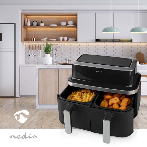 Nedis KAAF320BK frituregryde Dobbelt 4,2 L Enkeltstående 2600 W Varmluftsteger Sort