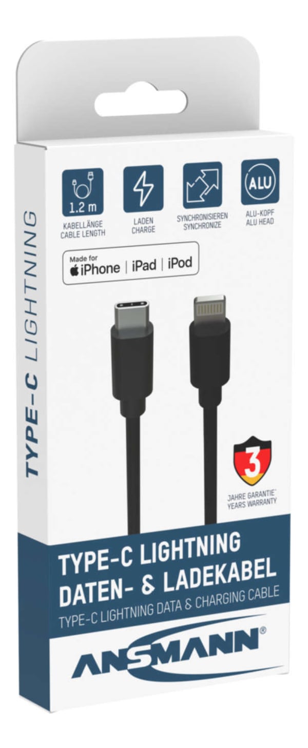 Ansmann 1700-0106 matkapuhelimen kaapeli Musta 0,12 m USB C Lightning