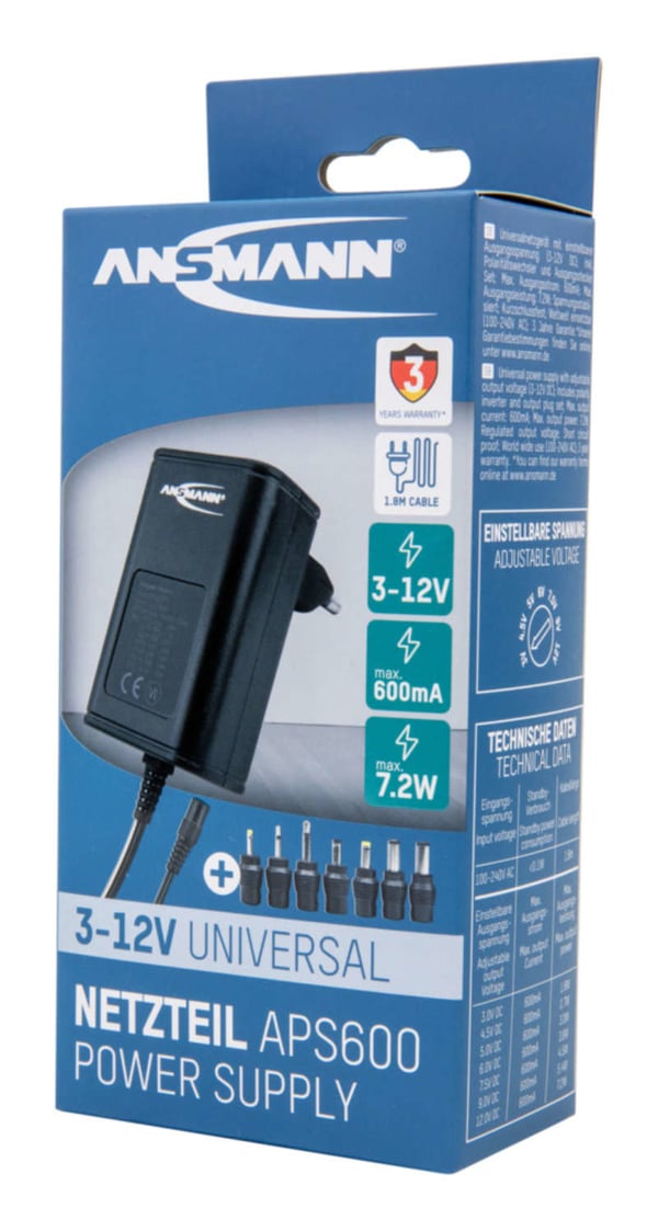 Pikkukuva 8 / 8: Ansmann APS 600 virta-adapteri ja vaihtosuuntaaja Musta