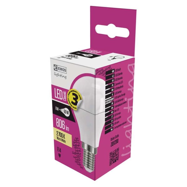 Miniatyrbillede 1 af 5: Emos ZQ1230 energy-saving lamp Varm hvid 2700 K 8 W E14 E